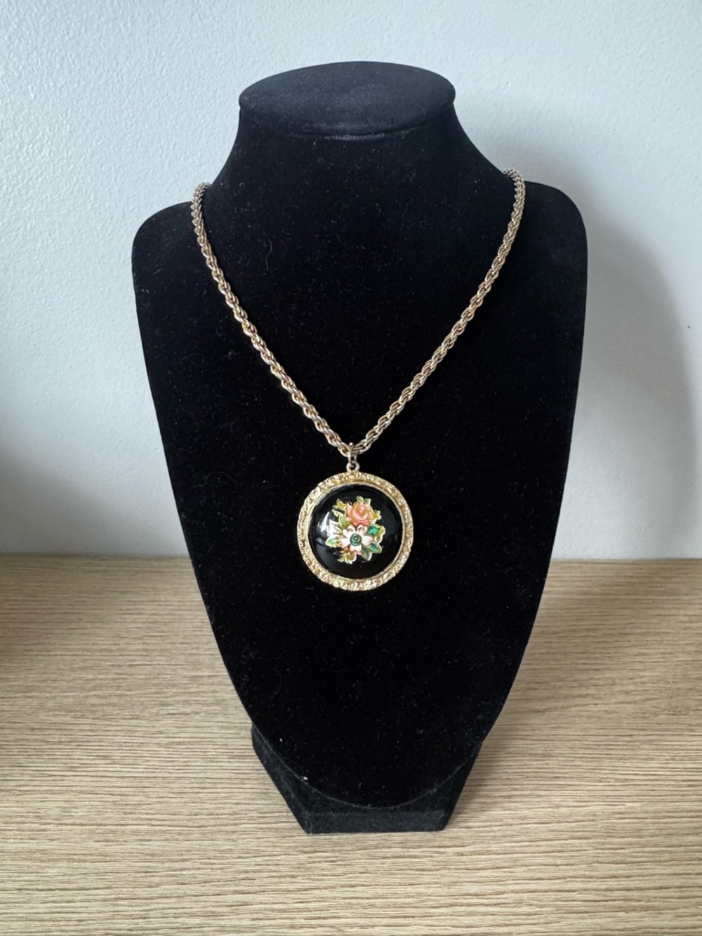 Gold-Tone Floral Medallion Pendant Necklace - Black and Multicolor
